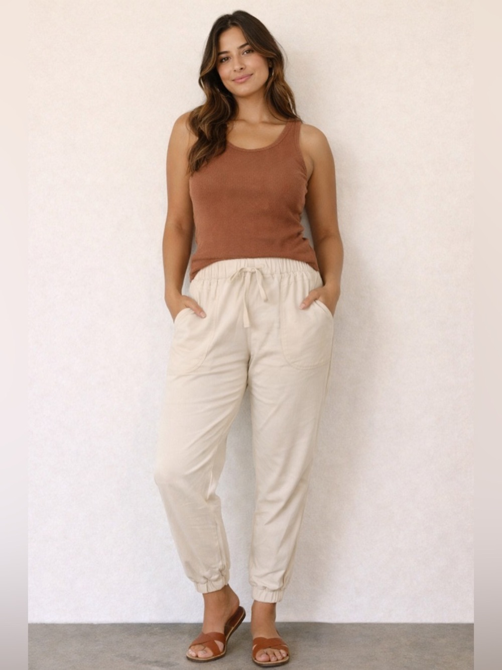 Boutique Beige Jogger Elastic Waist Lounge Pants - NWT